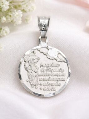 925 Sterling Silver Mex. Guardian Angel Pendant Charm Angel de la Guarda 1.9cm